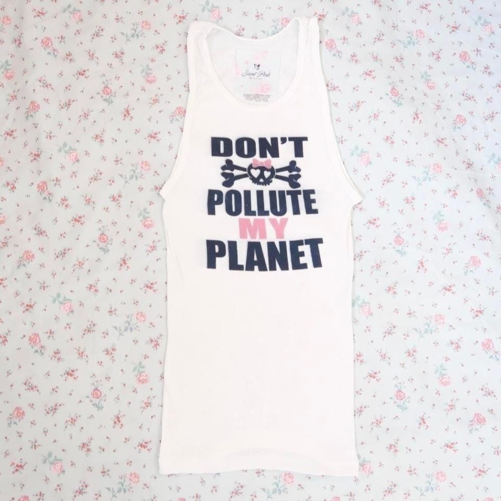 y2k skull crossbones bow graphic tank dont pollute planet